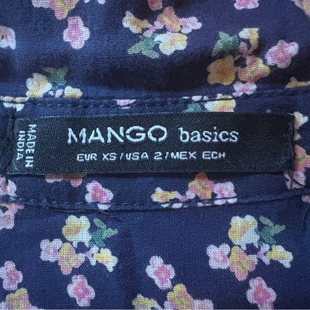 Mango Basics Navy Floral Button Down Shirt Cotton Top Long Sleeve XS Women’s - Picture 3 of 4